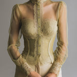 Romantic Mesh And Lace-trimmed Bustier-style Blouse