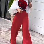 Long Sleeves Loose Asymmetric Elasticity Flower Print One-Shoulder Blouses&Shirts Tops