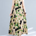 Loose Sleeveless Printed Split-Joint Round-Neck Maxi Dresses