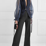 Loose Puff Sleeves See-Through Split-Joint Lapel Blazer Suits Blouses&Shirts Tops