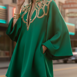 A-Line Long Sleeves Contrast Color Printed Split-Joint Stand Collar Mini Dresses