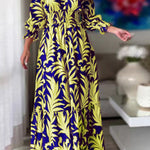 Waist pullover bohemian print long-sleeved swing dress