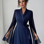 A-Line Elasticated Waist Interlace See-Through Solid Color Split-Joint Split-Side Tied Waist V-Neck Mini Dresses