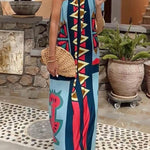 Color Boost Unique Print One Shoulder Bell Sleeve Pocketed Maxi Dress