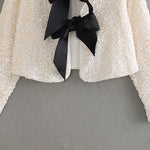 Margovil Long Sleeves Bow Detail Shiny Sequin Top