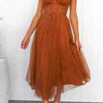 Margovil Open Back Waisted Swing Maxi Cami Tulle Dress