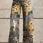 Margovil Leopard Floral Print Wide Leg Pocketed Pants