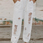 Heididress Tie Waist Ripped Cut Out Joggers with Pockets