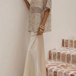 Crewneck Half Sleeves Crochet Hollow Out Sequin Top