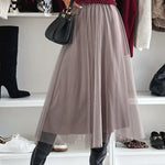 Margovil Elastic Waist Flowy Mesh Midi Skirt