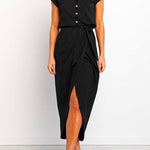 Margovil Cap Short Sleeve Buttons Tulip Hem Dress