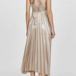 Halter Neck Pleated Metallic Maxi Dress