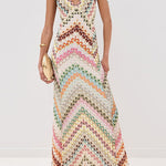 V Neck Open Back Colorful Print Maxi Dress