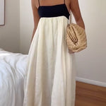 Margovil Backless Color Block Splice Swing Maxi Cami Dress