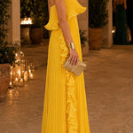 Margovil Strapless Tube Ruffle Hem Pleated Maxi Dress