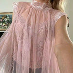 Solid Mockneck Tulle Cover Up Top with Crop Lace Camisole