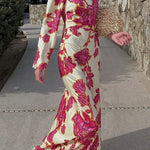 Margovil One Shoulder Long Sleeve Floral Print Maxi Dress