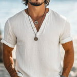 Men's Casual Simple V-neck Cotton Short-sleeved T-shirt