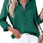 Margovil Lapel Long Sleeves Button Down Satin Shirt