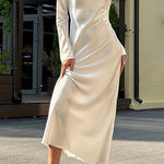 Margovil Round Neck Long Sleeves Satin Maxi Party Dress