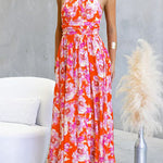Halter Backless Waisted Floral Print Swing Maxi Dress