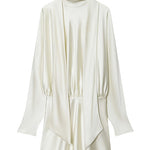 Margovil High Neck Long Sleeves Satin Mini Dress with Scarf