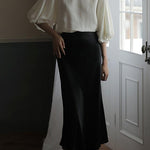 Margovil Elegant High Waist Satin Midi Skirt