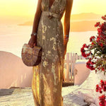 Golden Sunset Stories V-neck Maxi Dress