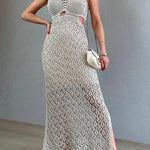 Sunset Beach Stroll Knit Texture Cutout Detail Halter Stretch Maxi Dress