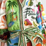 Summer Sophistication Linen Blend Unique Print Belted Pocket Shirt Mini Dress