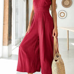 Sexy Sling Waist Pocket Straight Sleeveless Jumpsuit