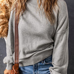 Gray Turtleneck Drop Shoulder Bubble Sleeve Knit Sweater