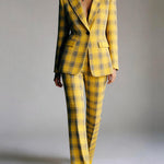 Elasticated Waist High Waisted Buttoned Contrast Color Plaid Split-Joint Notched Collar Blazer Outerwear