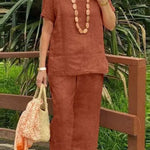 Casual Loose Solid Color Shirt Pants Set