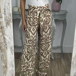 GALA waist tie ethnic totem pattern trousers