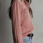 Western Soft Faded Dusty Rose Washed Denim Zip Shirt