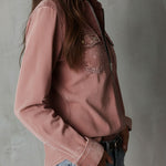 Western Soft Faded Dusty Rose Washed Denim Zip Shirt