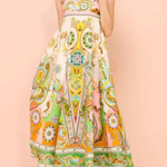 Summer Serenade Linen Blend Unique Print Tie-up Strap Smocked Pocketed Maxi Dress