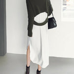 Simple Casual Solid Color Buttoned Lapel Collar Long Sleeves Midi Shirt Dress
