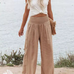 Fresh Air Linen Blend Pocketed Smocked Pants