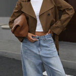 Double-breasted short belted trench coat