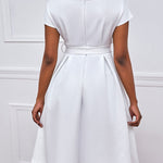 Bowknot Lace-Up Solid Color V-Neck Midi Dresses