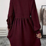 A-Line Elasticated Waist Belted Buttoned Pleated Solid Color Split-Joint Stand Collar Midi Dresses Shirt Dress