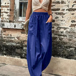 Loose Plus Size Elasticity Pockets Solid Color Pants