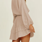 Button Long Sleeve Loose Shirt Dress Elastic Waist Ruffle Skirt
