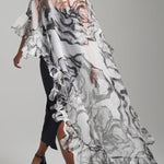 High-Low Loose Floral Flower Print Pleated See-Through Split-Joint Sun Protection Stand Collar Blouses&Shirts Tops