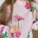 Round Neck Rose Print Sweater