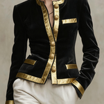 Long Sleeves Buttoned Contrast Color Split-Joint Round-Neck Jackets Outerwear