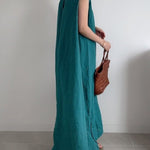 Casual Simple Solid Color Split-Side Round-Neck Sleeveless Midi Dress