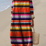 Retro Hippie Strip Pattern Printed Women's Dress
